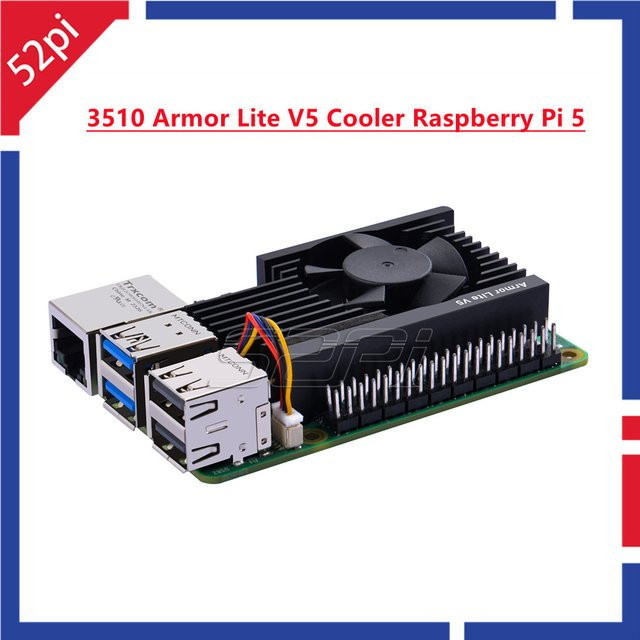 52pi Raspberry Pi 5 3510 Armor Lite V5 Luftkühler mit Lüfter in Schwarz - Bild 1