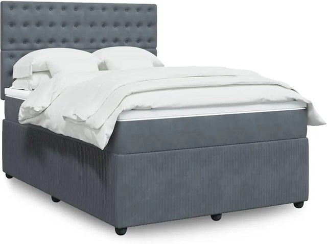 vidaXL Boxspringbett mit Matratze in Dunkelgrau und Weiß, Hybrid-Bett mit Taschenfederkern und USB-Anschluss, B/T: 160 x 200 cm, Samt-Bezug - Bild 1