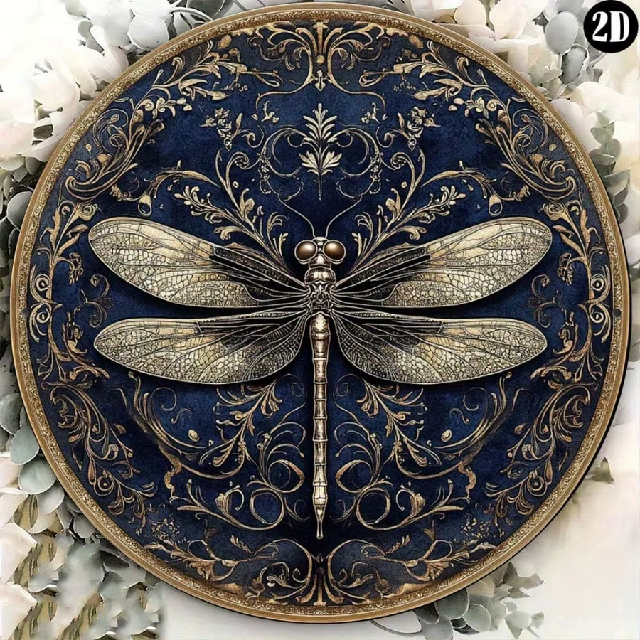 Potdemiel Runde Vintage-Wanddekoration aus Metall mit Libelle und Blumen, Durchmesser: 20 cm - Bild 3
