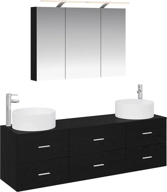 vidaXL Badezimmermöbel-Set 4-teilig in Schwarzer Eiche mit Glas und LED-Beleuchtung - Bild 1