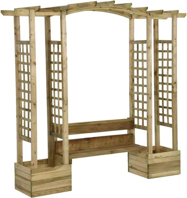 vidaXL Garten-Pergola aus imprägniertem Kiefernholz mit Bank und Pflanzkübeln in Braun - Bild 2