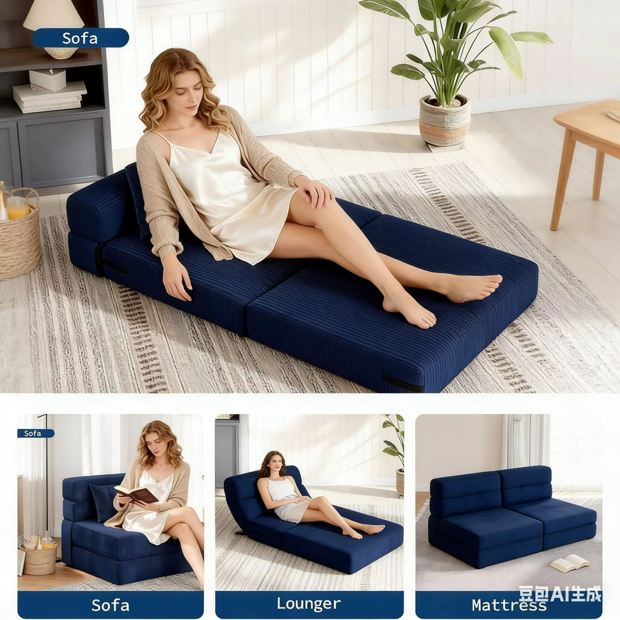 HiMISS Modernes Schlafsofa als umwandelbare Bodencouch mit Kissen, 4-fach faltbares Lounge-Möbel aus hochdichtem Schaumstoff für Wohnzimmer, Schlafzimmer und Büro - Bild 3