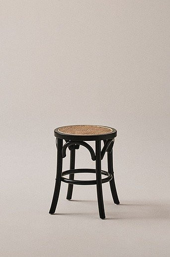Jotex Hocker KOSTER aus Holz und Rattan in Schwarz, B/T/H: 35,5 x 45,5 x 45,5 cm - Bild 1
