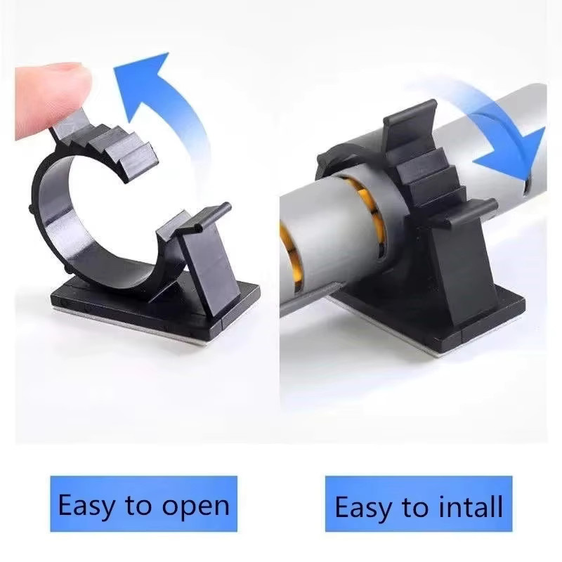 10 Stück Mrgabwte USB-C Kabel-Organizer Clips in Schwarz, selbstklebende verstellbare Kabelhalter für Schreibtisch und Kabelmanagement - Bild 3