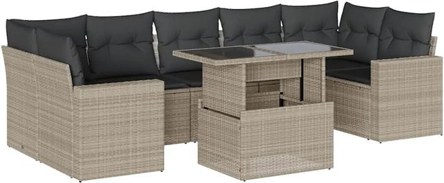 vidaXL 8-teilige Garten-Sofagarnitur aus Poly-Rattan mit Kissen in Hellgrau - Bild 1