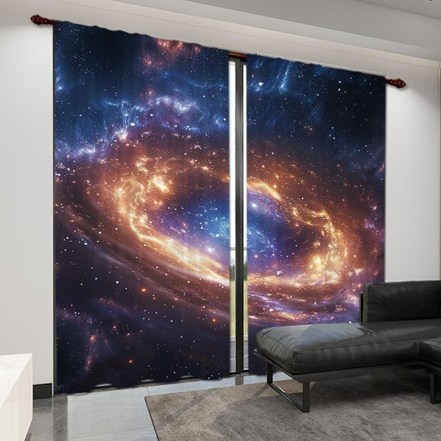 Yiran Furniture Weltraum Galaxie Sternbild Vorhang Set, 2 Stück, Blau, halbverdunkelnd, B: 75 cm, H: 166 cm - Bild 1