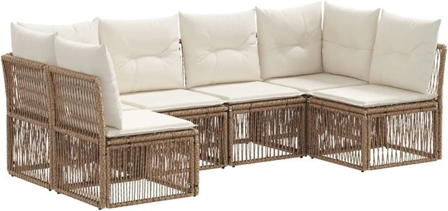 vidaXL Gartensofa-Set 6-teilig in Beige aus Poly-Rattan mit Polsterung und Kissen im L-Shape Design - Bild 1