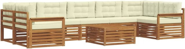 vidaXL Outdoor-Sofagarnitur 8-teilig aus Massivholz Akazie in Natur und Creme mit Polsterkissen und Armlehnen - Bild 1