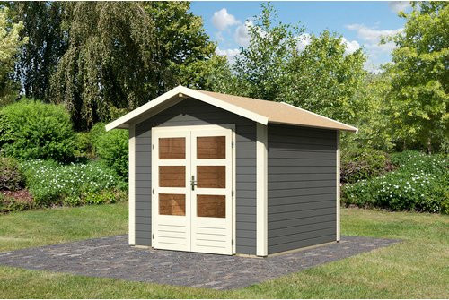 KARIBU Gartenhaus Talkau 4 aus Holz in Terragrau, B/H/T: 244 x 230 x 244 cm - Bild 1