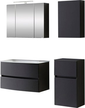 HELD MÖBEL Waschtisch-Set KOPENHAGEN, 6-teilig, grau, wandmontiert mit LED-Beleuchtung und Soft-Close-Türen, B/T/H: 80 x 64 x 60 cm - Bild 1