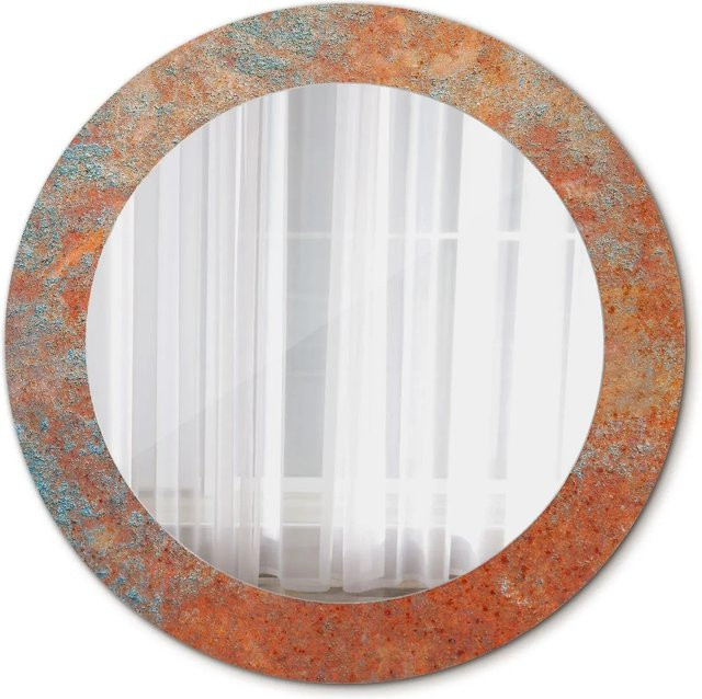 Tulup Rundspiegel mit Motivdruck in Rost-Optik, Durchmesser: 60 cm, Farben: Braun und Orange - Bild 1