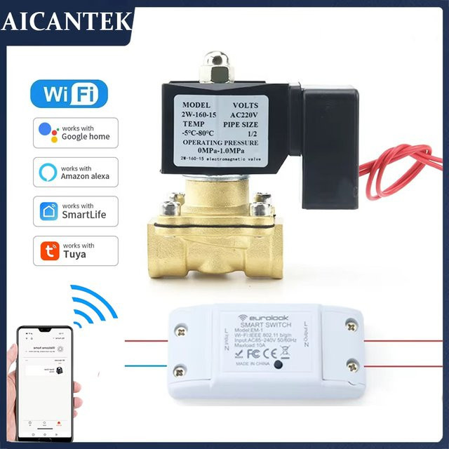 AICANTEK Tuya WiFi Smart Magnetventil Garten Wasser Timer Controller mit Alexa und Google Assistant Unterstützung, 1/2 Zoll, 3/4 Zoll, 1 Zoll, AC220V - Bild 1