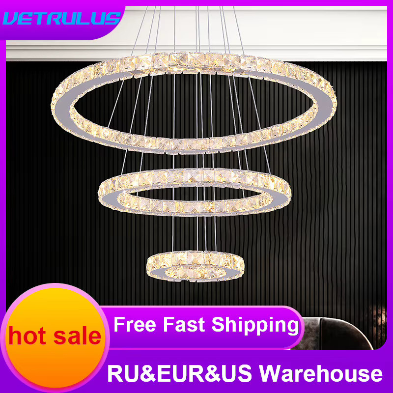 VETRULUS Moderner LED Kronleuchter mit K9 Kristall und Ring-Design in Chrom, ideal für dein Wohnzimmer oder Esszimmer - Bild 2