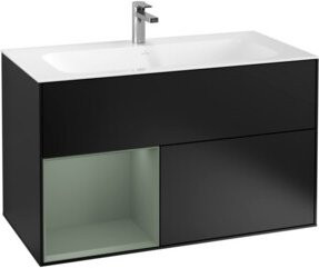 V&B Waschtischunterschrank Finion rechts, Schwarz matt lackiert, B/T/H: 99,6 x 49,8 x 59,1 cm - Bild 1