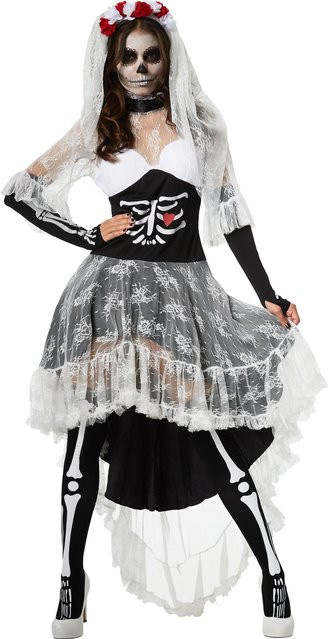 tectake Frauenkostüm Gruselige Skelett-Braut, Schwarz, Textil - Bild 1