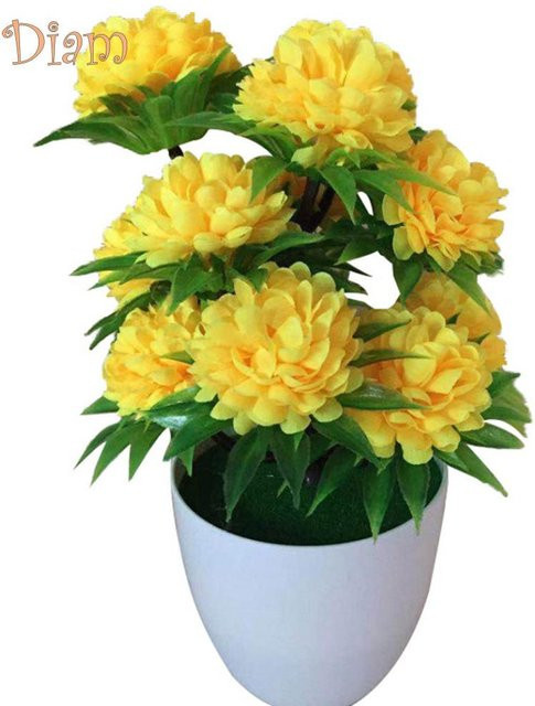 CO&LO Künstliche Chrysantheme als Bonsai-Topfpflanze in Gelb zur Dekoration - Bild 1