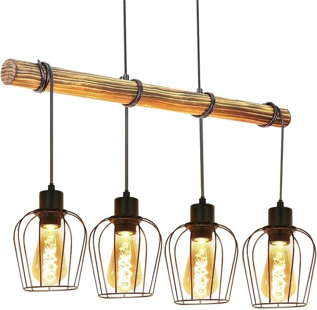 NETTLIFE Pendelleuchte aus Holz und Metall in Schwarz im Boho-Stil, Länge: 198 cm - Bild 1