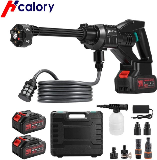 Hcalory Kabelloser Akku-Hochdruckreiniger in Schwarz mit 60 Bar, 160W und zwei 4000mAh Akkus inklusive 6-in-1 Düse und Schaumtank - Bild 1