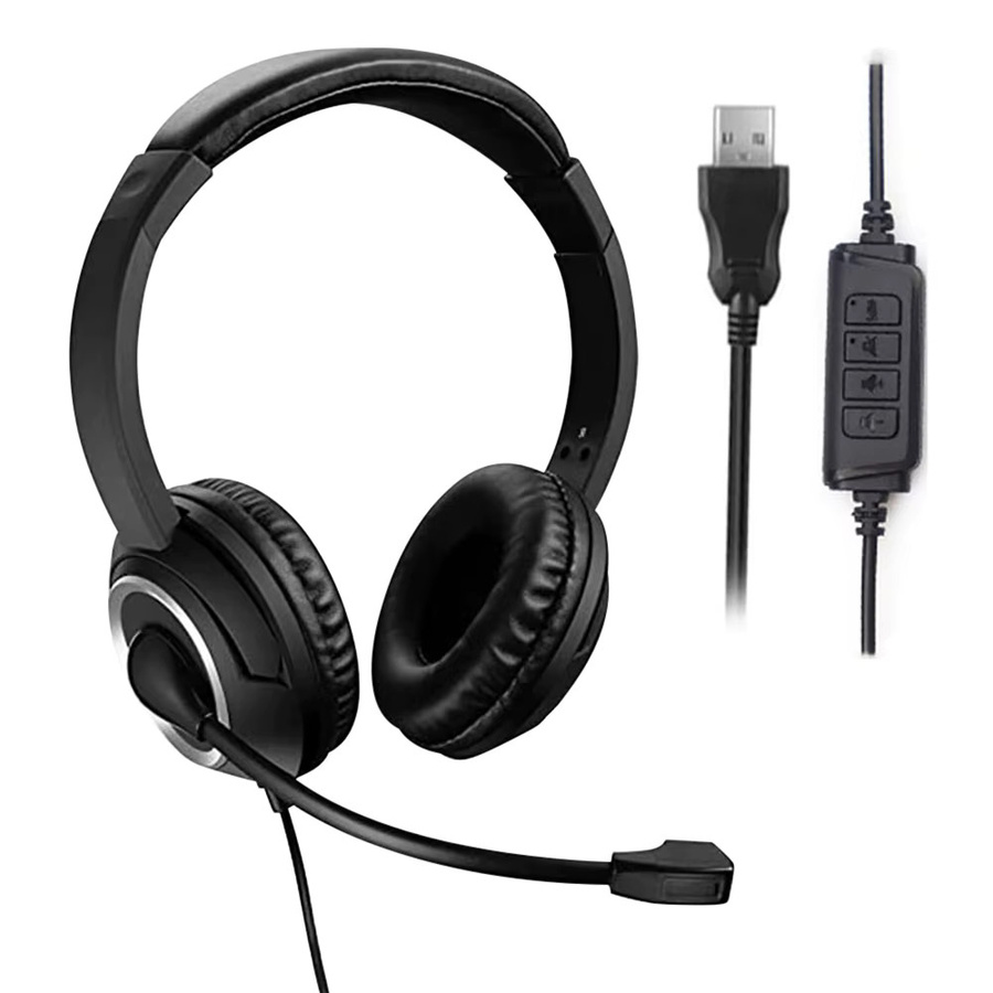 WYMECT USB-Headset mit Mikrofon-Stummschaltung und Geräuschunterdrückung, 3,5-mm-Business-Kopfhörer in Schwarz - Bild 4