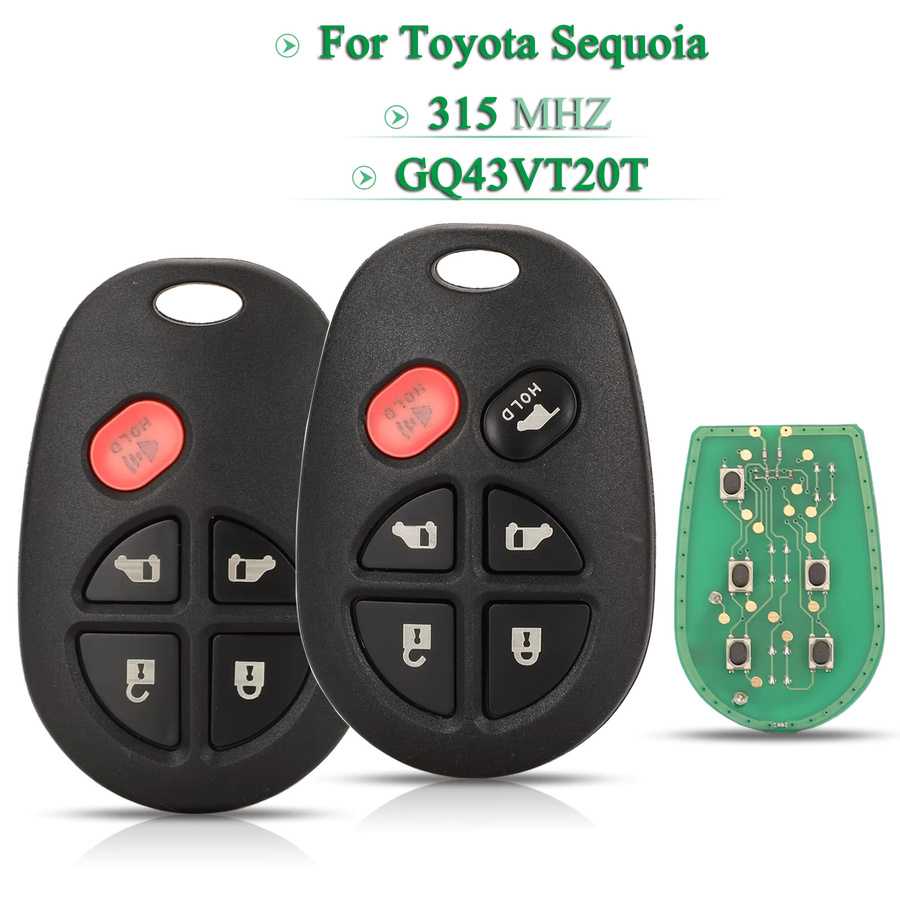 Jingyuqin Smart-Fernbedienung Autoschlüsselanhänger für Toyota Sequoia und Sienna 2010–2017, 5/6 Tasten, 315 MHz, Schwarz - Bild 2