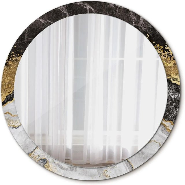 Tulup Runder Spiegel mit Marmor Loft Design in Weiß, Gold und Schwarz, Durchmesser: 100 cm - Bild 1