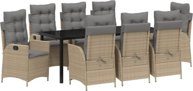 vidaXL Garten Essgruppe 9-teilig aus Poly-Rattan in Beige mit Glastisch für Garten und Terrasse - Bild 1