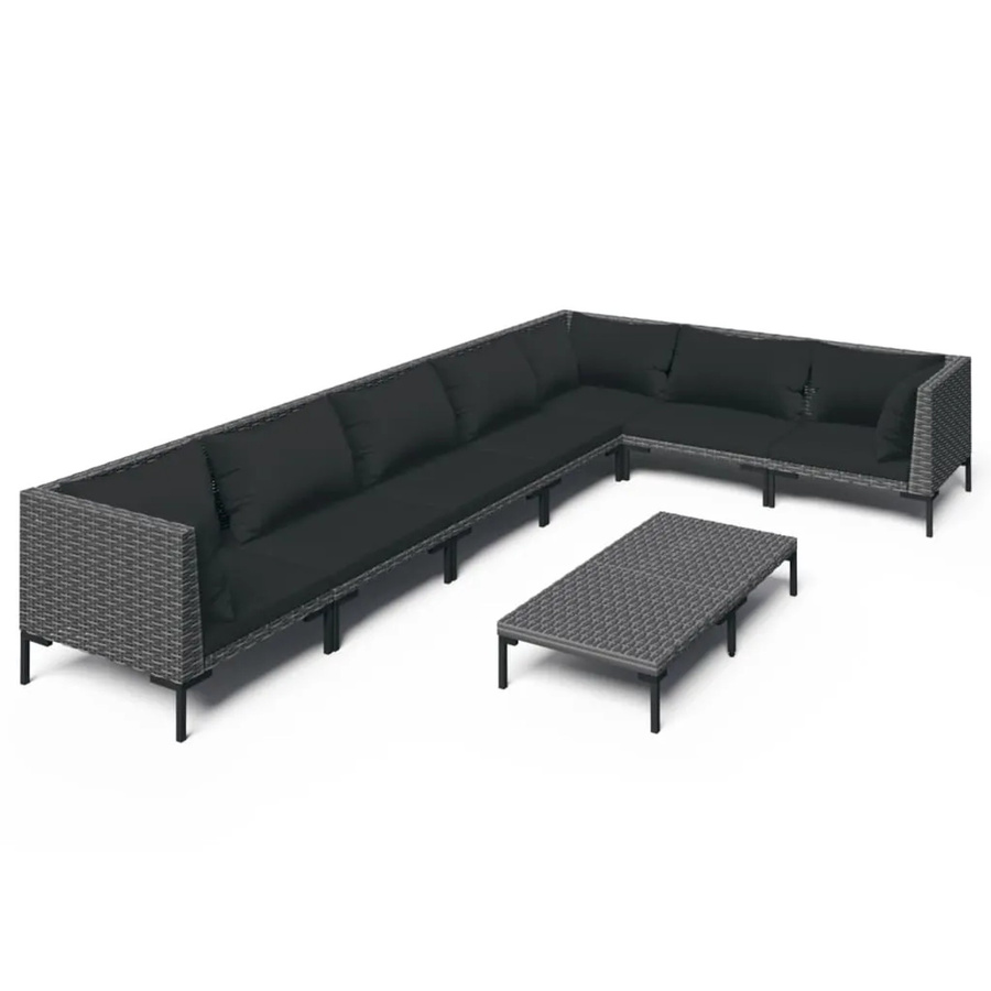 vidaXL 8-tlg Garten-Lounge-Set in U-Form aus Poly Rattan mit Kissen in Dunkelgrau und Schwarz - Bild 2