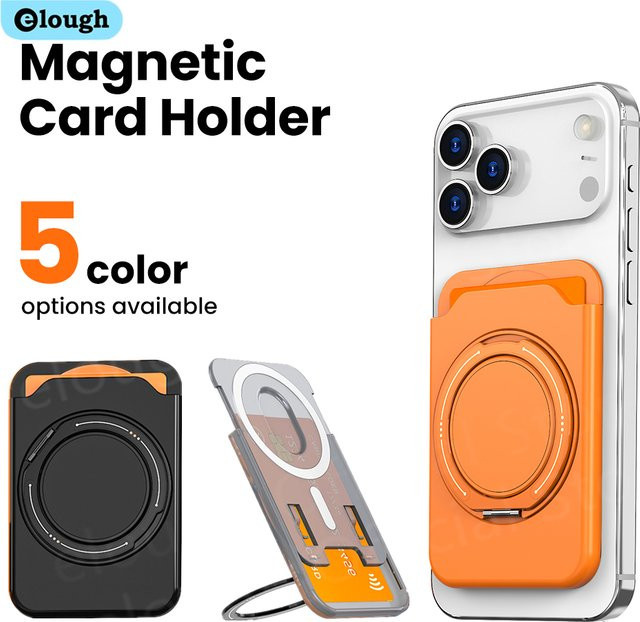 Elough 360 Grad drehbarer Magnetischer Ring-Handyhalter mit Kartenfach für iPhone 17 Pro Max, Samsung und Xiaomi in Schwarz oder Orange - Bild 1