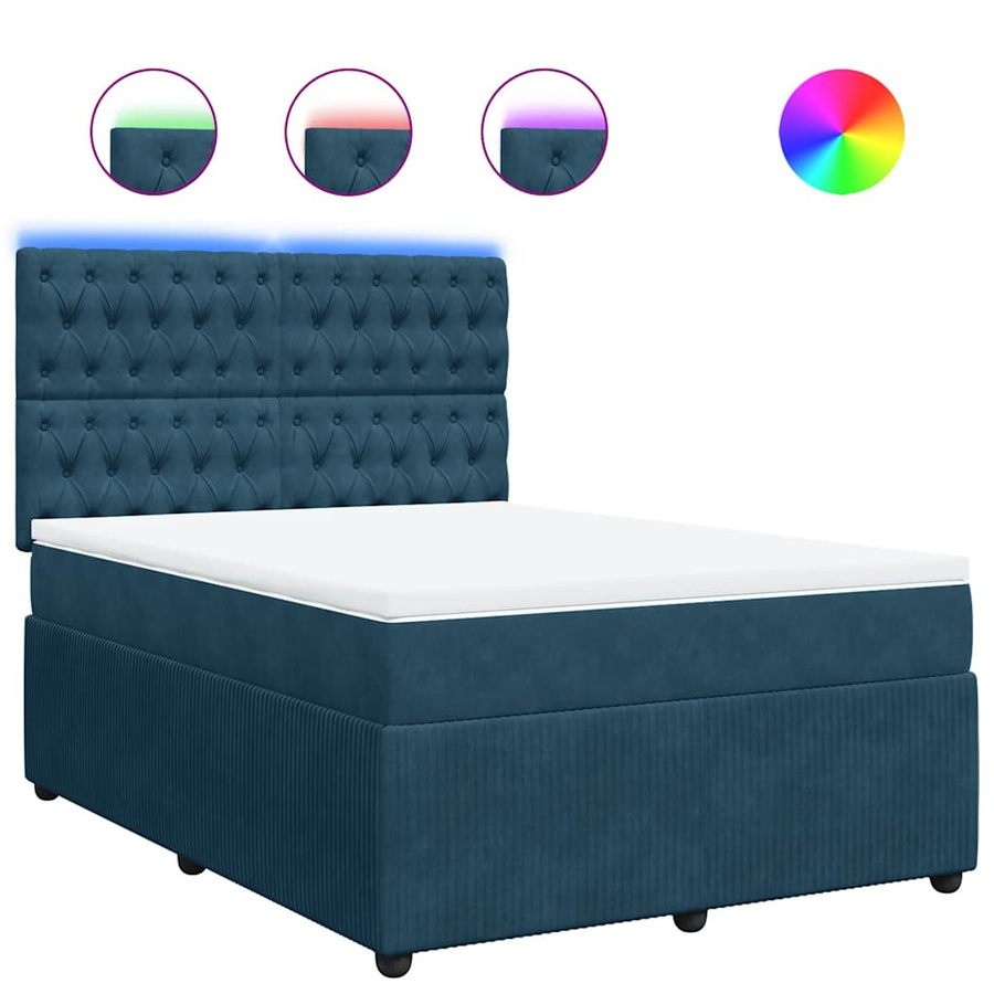vidaXL Boxspringbett mit Matratze aus Samt in Blau, B/T/H: 160 x 200 x 140,5 cm - Bild 5
