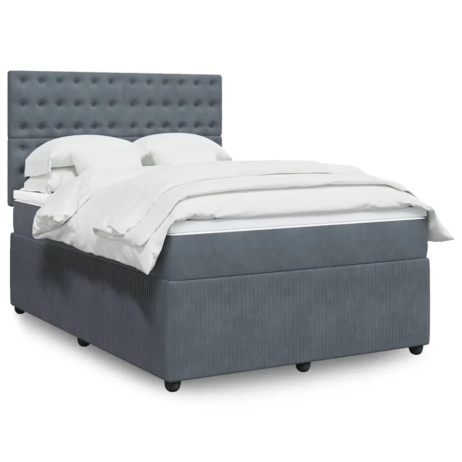 vidaXL Boxspringbett mit Matratze in Dunkelgrau und Weiß, Hybrid-Bett mit Taschenfederkern und USB-Anschluss, B/T: 160 x 200 cm, Samt-Bezug - Bild 2