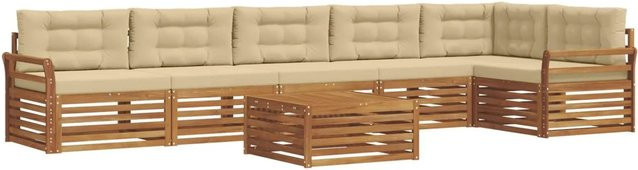 vidaXL Outdoor-Sofagarnitur 7-teilig aus Akazienholz mit Kissen in Natur und Beige - Bild 1