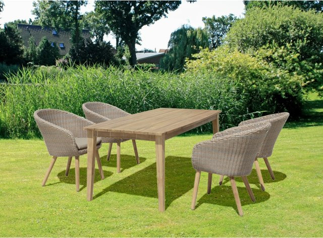 Garden Pleasure Tischgruppe Visalia 5-teilig aus Akazienholz in Braun und Weiß - Bild 1