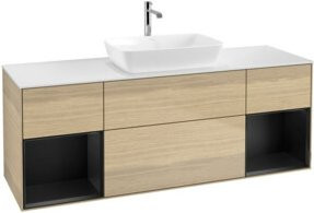 V&B Waschtischunterschrank Finion in Weiß und Blau mit Eichen-Dekor, Breite: 160 cm - Bild 1