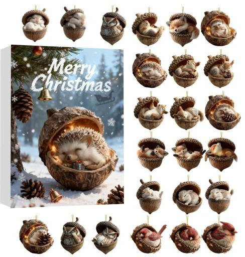 Xidianyuany Waldtier Weihnachtsornamente für den Adventskalender aus Acryl, bunte Tierfiguren und Eicheln als hängende Dekoration - Bild 1
