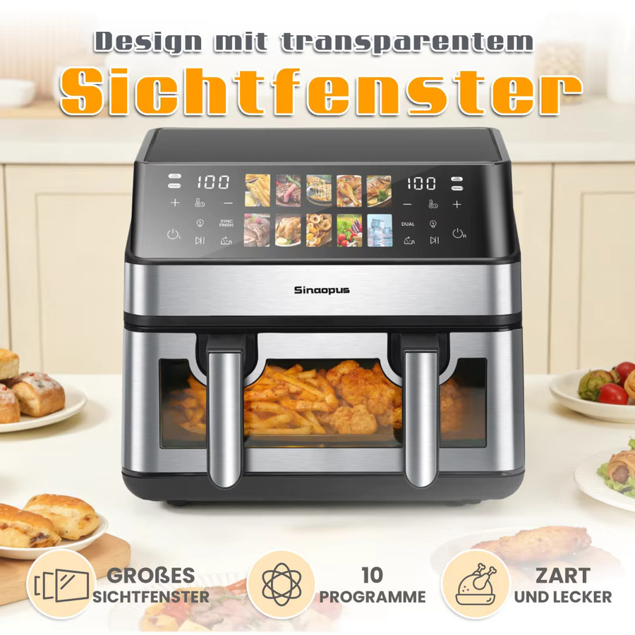 Sinaopus Heißluftfritteuse mit Touch-Steuerung und Digitalanzeige, 8,5 l, Schwarz - Bild 5