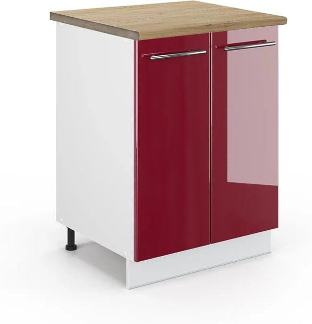 Vicco Küchenunterschrank Fame-Line in Bordeaux Hochglanz und Weiß mit Eichenoptik, B/T/H: 60 x 29,03 x 82 cm - Bild 1