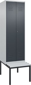 C+P Spind Classic PLUS Schwarz-Weiß Sitzbank mit 2 Abteilen und Zylinderschloss, B/T/H: 212 x 60 x 81,5 cm - Bild 1