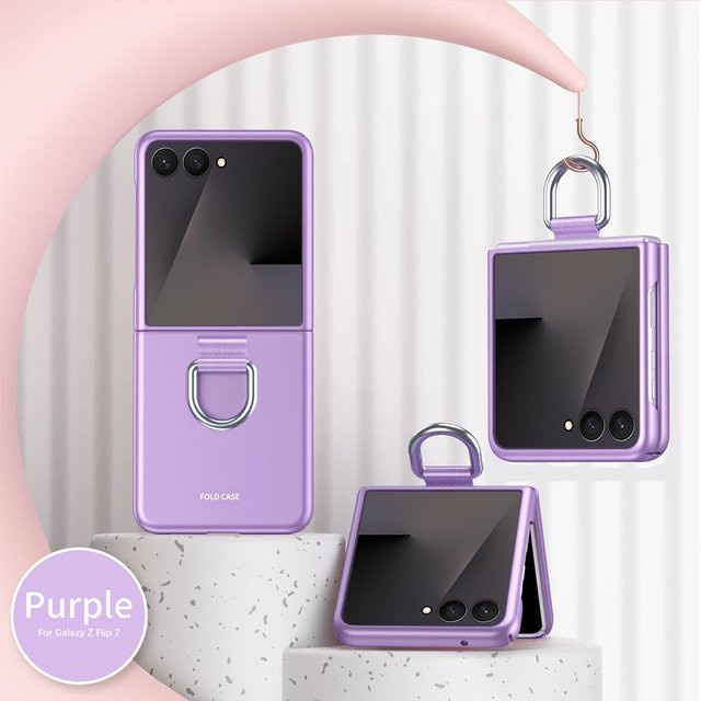 Stoßfeste PC-Schutzhülle mit Fingerring-Griff für Samsung Galaxy Z Flip 6, Z Flip5, Z Flip4 und Z Flip3 in Purple - Bild 1