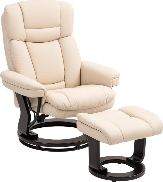 HOMCOM Relaxsessel mit Hocker, 360 Grad drehbarer Fernsehsessel mit Liegefunktion und Taschenfeder, Kunstleder, Cremeweiß - Bild 1