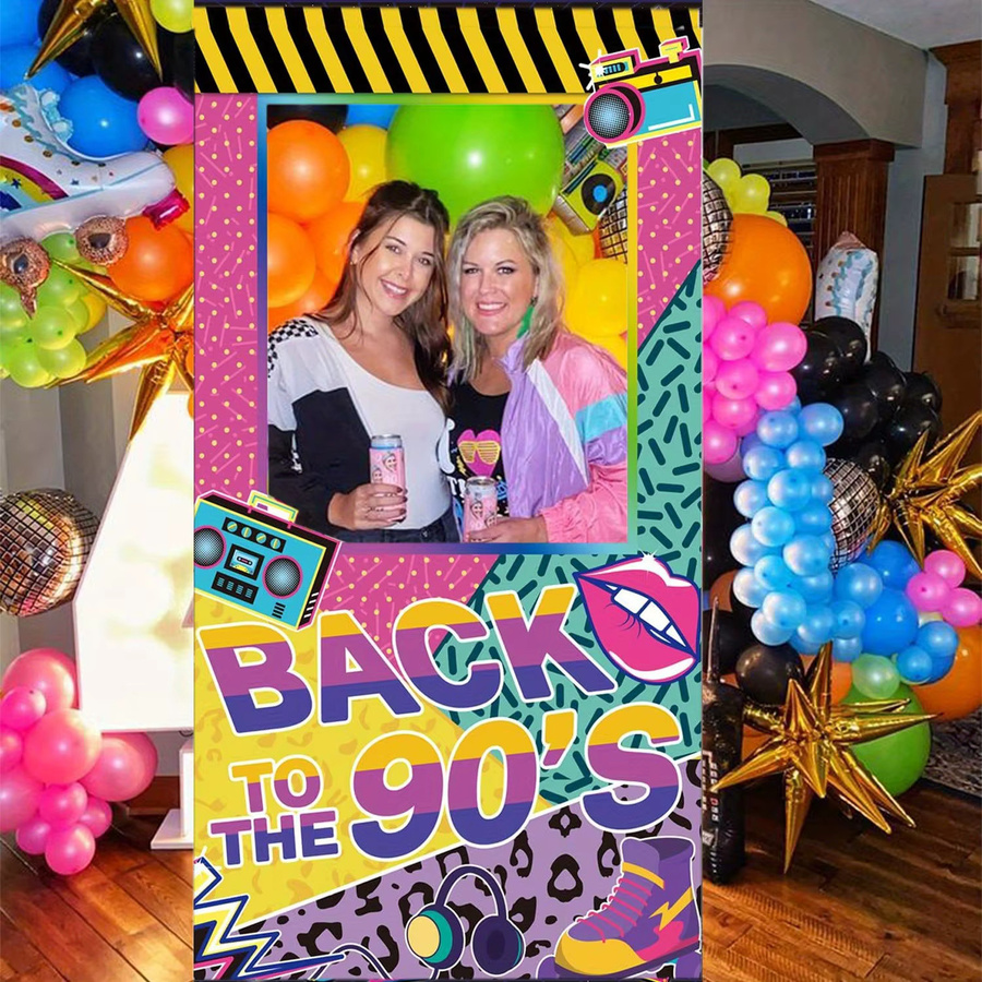 OURFETE Fotobox-Rahmen Retro 90er Jahre Hip-Hop Selfie-Hintergrund mit Boombox und Sneakers, Multicolor - Bild 2