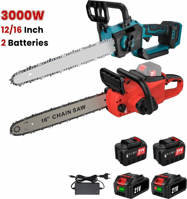 TKKEACE Bürstenlose Akku-Kettensäge mit 2 Akkus und Ladegerät für Waldarbeiten und Astschnitt, 2000W/3000W, 12/16 Zoll - Bild 1