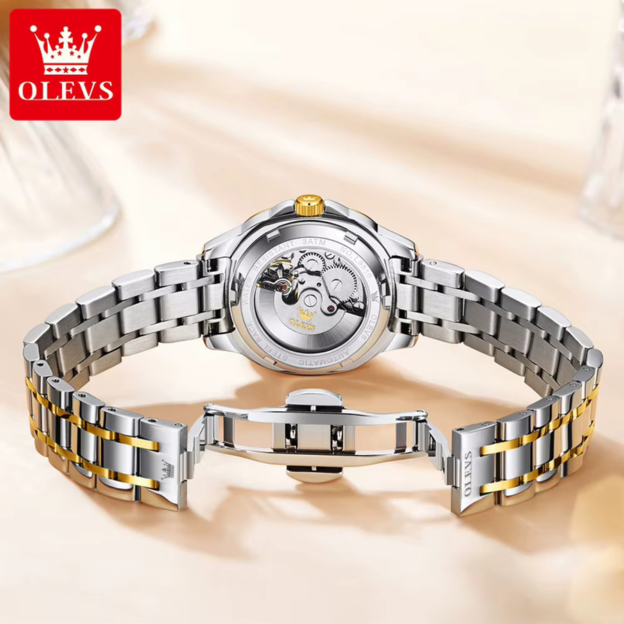 OLEVS Armbanduhr Automatik, Tonneau, Edelstahl, Bicolor, Gold, Damen - Bild 2