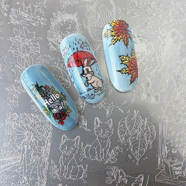 XMQ Nail Art Stamping Plates Herbst Templates Raining Day MN15 - Bild 1
