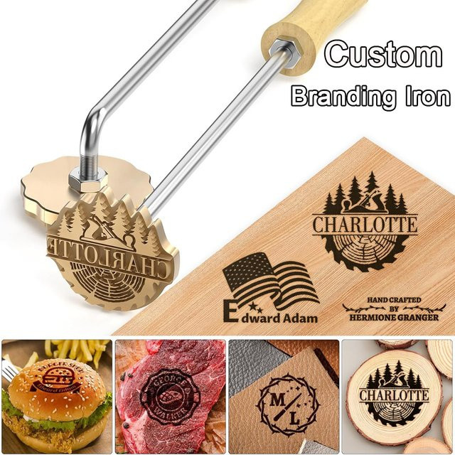 Personalisierter Brandstempel aus Messing mit Logo für Holzbearbeitung, Lederhandwerk und BBQ in Gold - Bild 1