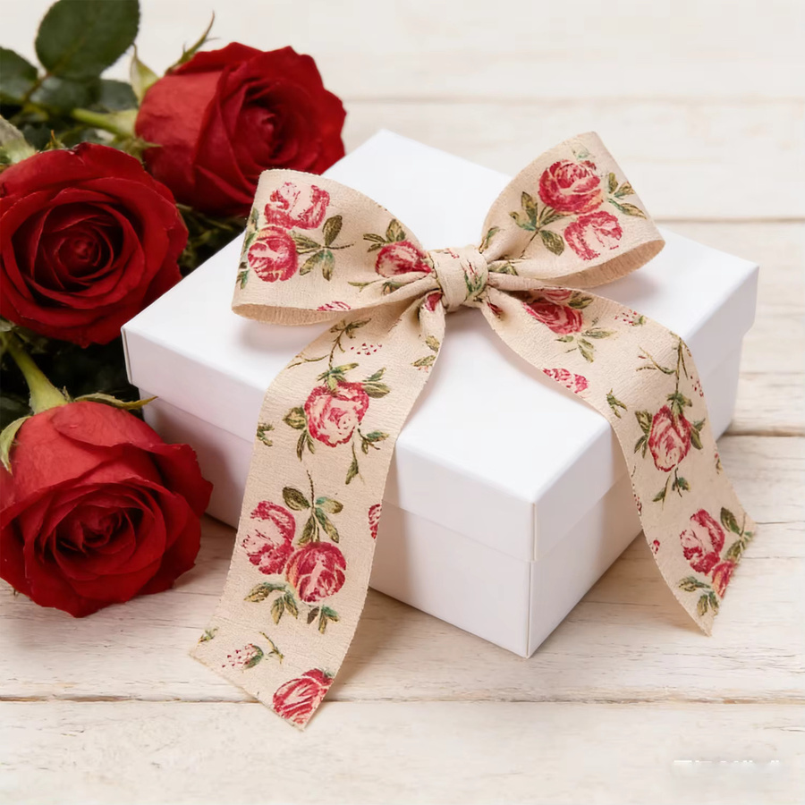OEMOO Leinenrollenband mit Rosendruck in Gelb und Beige für DIY Haarschmuck und Geschenkverpackungen - Bild 3