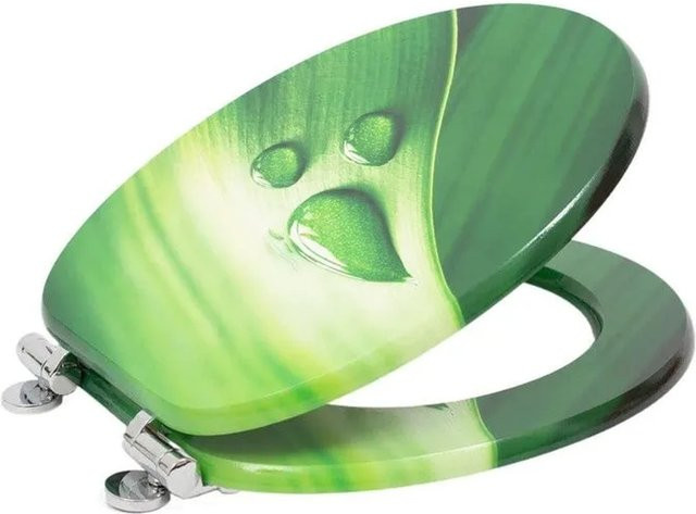 SINOBATH WC Sitz mit Absenkautomatik und Soft-Close aus MDF Holzkern, Farbe: Grün, Oval, B: 43,5 cm, T: 37,8 cm, H: 5,0 cm - Bild 1