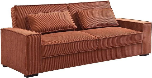 Schlafsofa Finoro von Vente-unique in Terracotta mit Cordstoff und Armlehnen, Breite: 230 cm - Bild 1