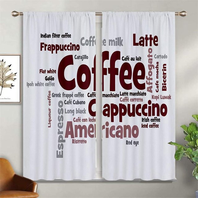 Yiran Furniture Retro Kaffee Vorhänge mit Grafikdruck, 2er Set, halbtransparent, Polyester, Breite: 50 cm, Höhe: 140 cm - Bild 1