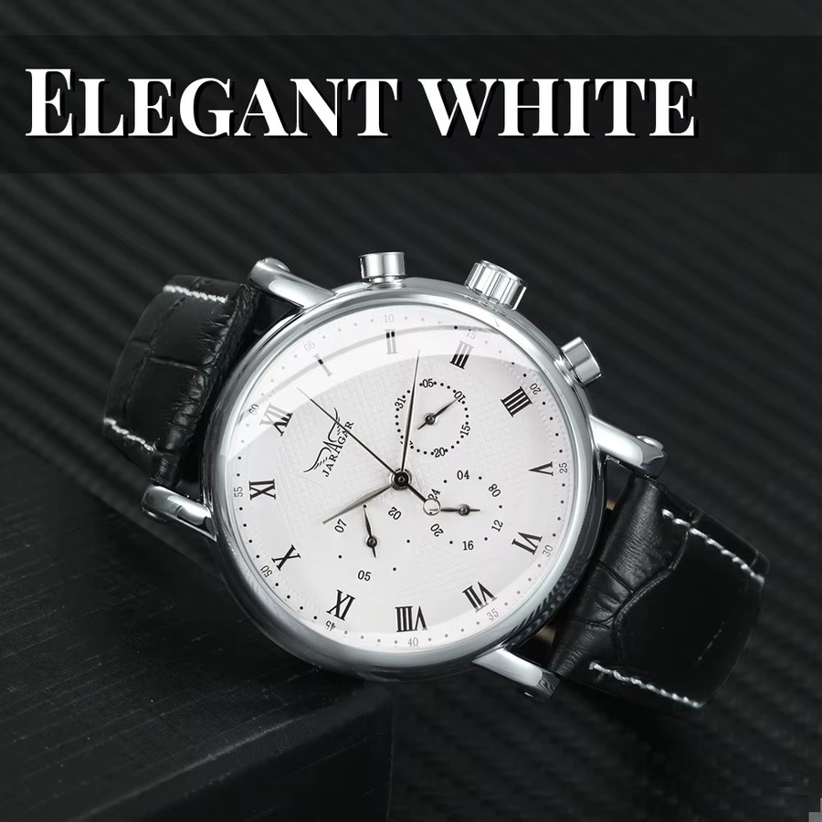 Jaragar Armbanduhr, Automatik, Edelstahl, Leder, Herren - Bild 3