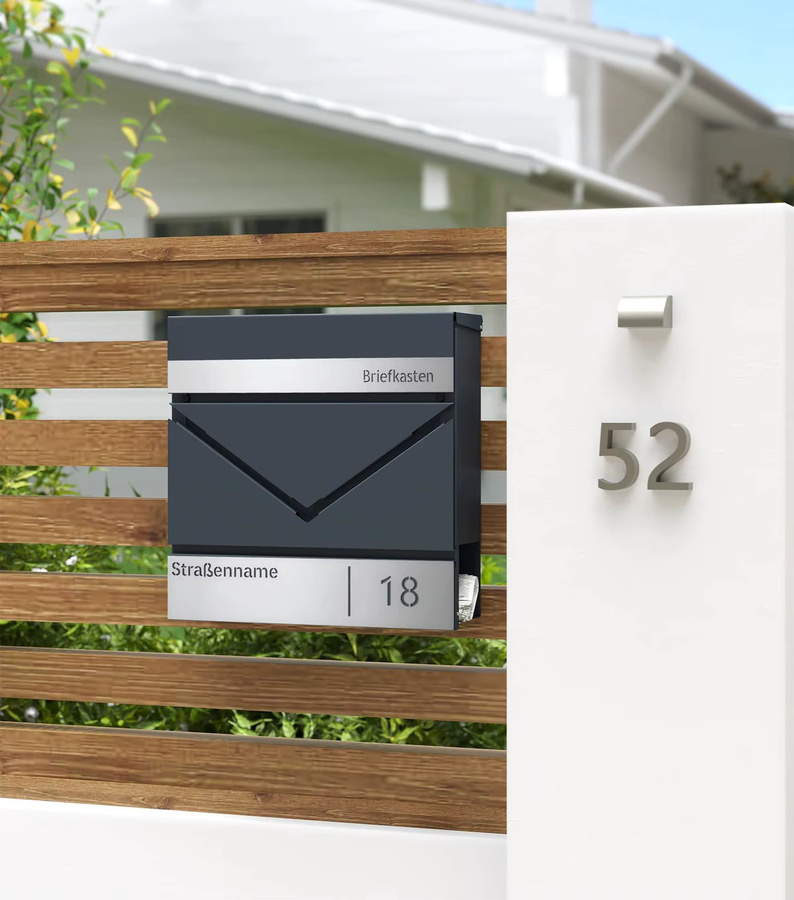 SONGMICS Briefkasten mit Zeitungsfach, abschließbar, modern, Anthrazit/Grau, B/T/H: 37,0 x 27,0 x 13,3 cm - Bild 6